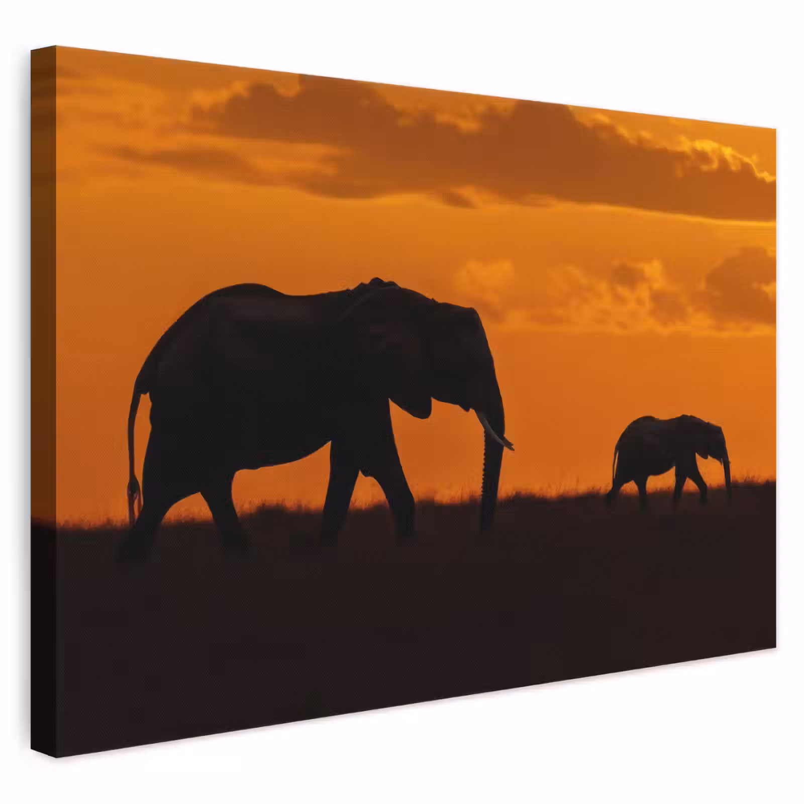 Canvas schilderij - Olifanten - Savanne - Zonsondergang — 1