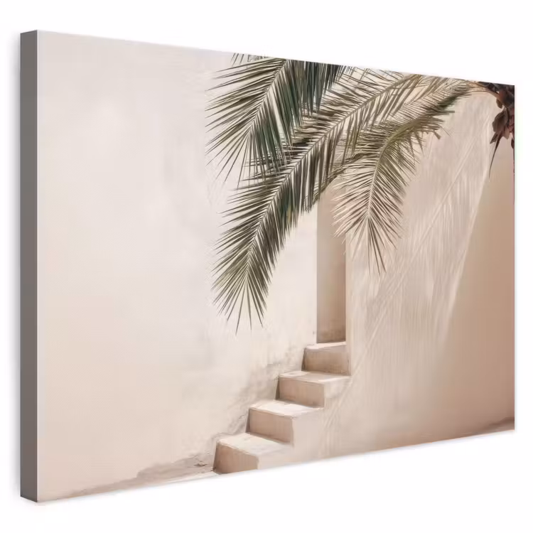 Canvas schilderij - Palmboom - Schaduw - Trap - Beige — 1