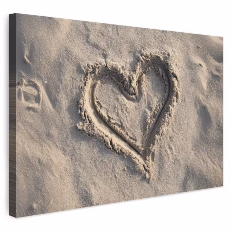Canvas schilderij - Hartvorm - Getekend - Beige - Zand — 1