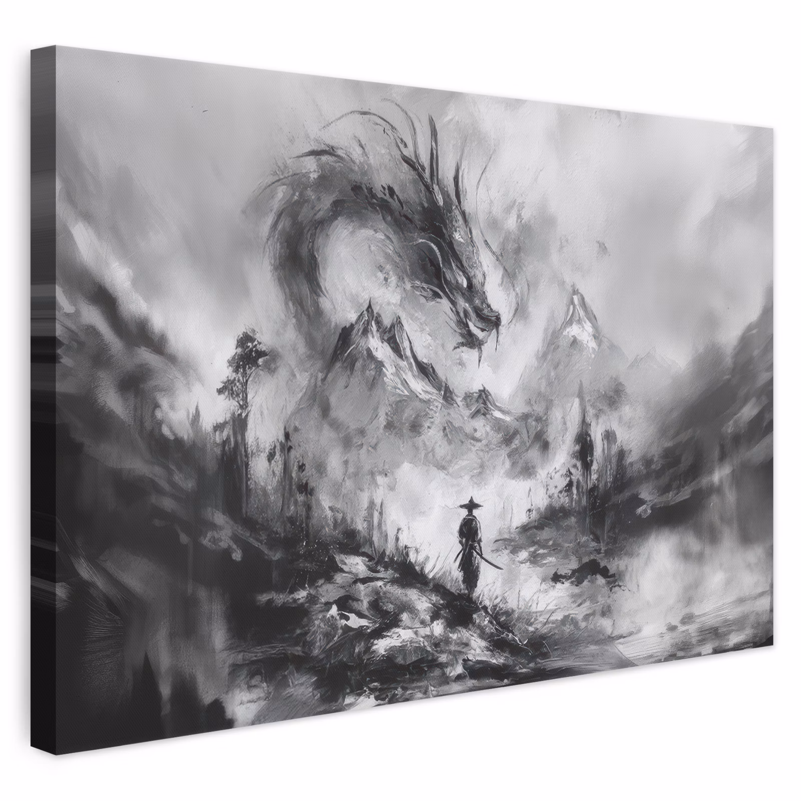 Canvas schilderij - Krijger - Draak - Grijs — 1