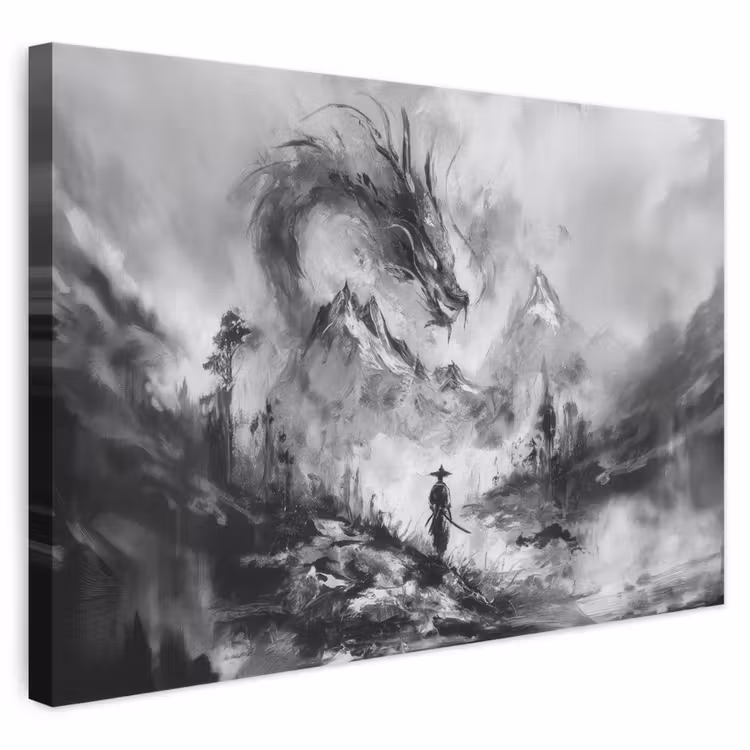 Canvas schilderij - Krijger - Draak - Grijs — 1