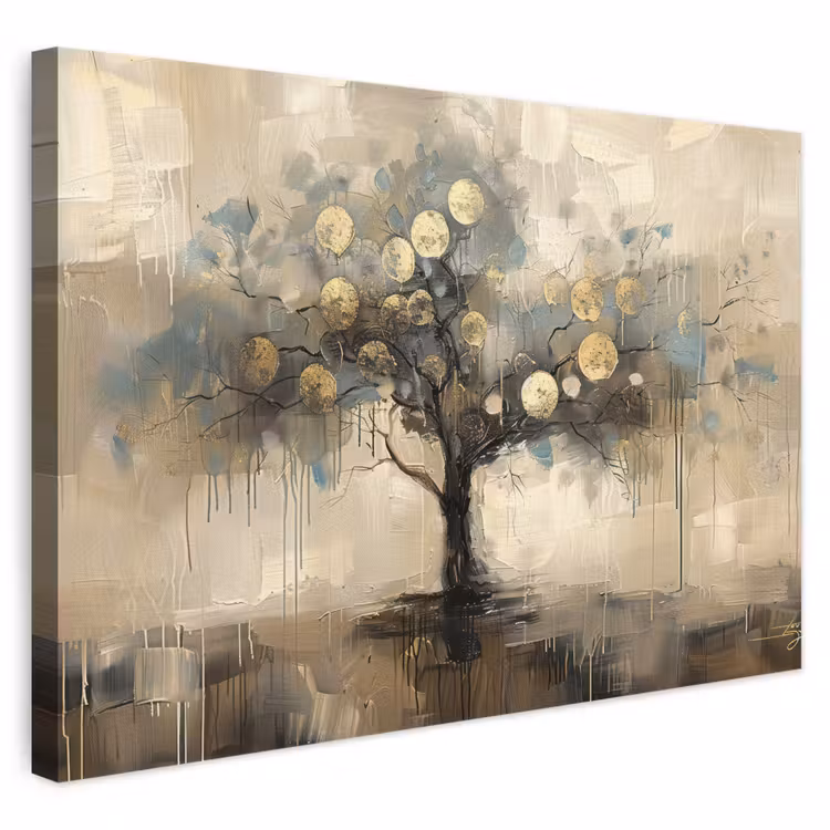 Canvas schilderij - Beige - Abstract - Boom - Goud — 1