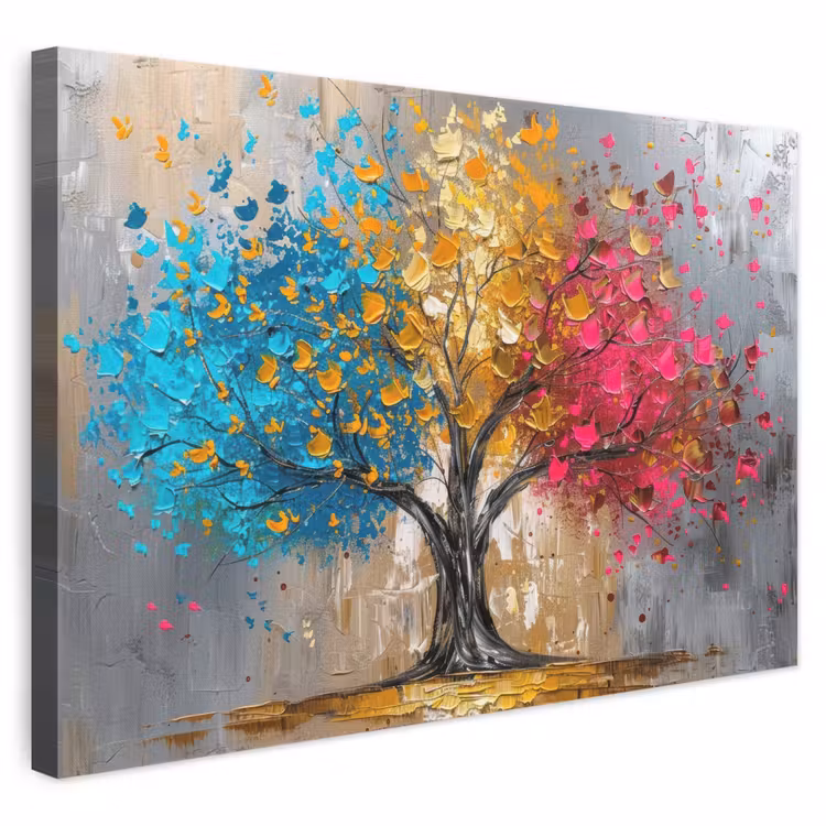 Canvas schilderij - Boom - Kleurrijk - Grijs - Modern — 1
