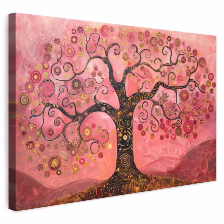 Canvas schilderij - Boom - Levensboom - Roze - Goud — 1
