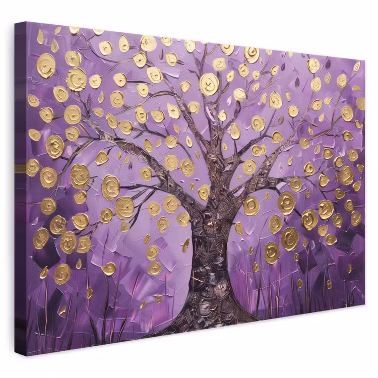 Canvas schilderij - Levensboom - Boom - Paars - Goud - Modern — 1
