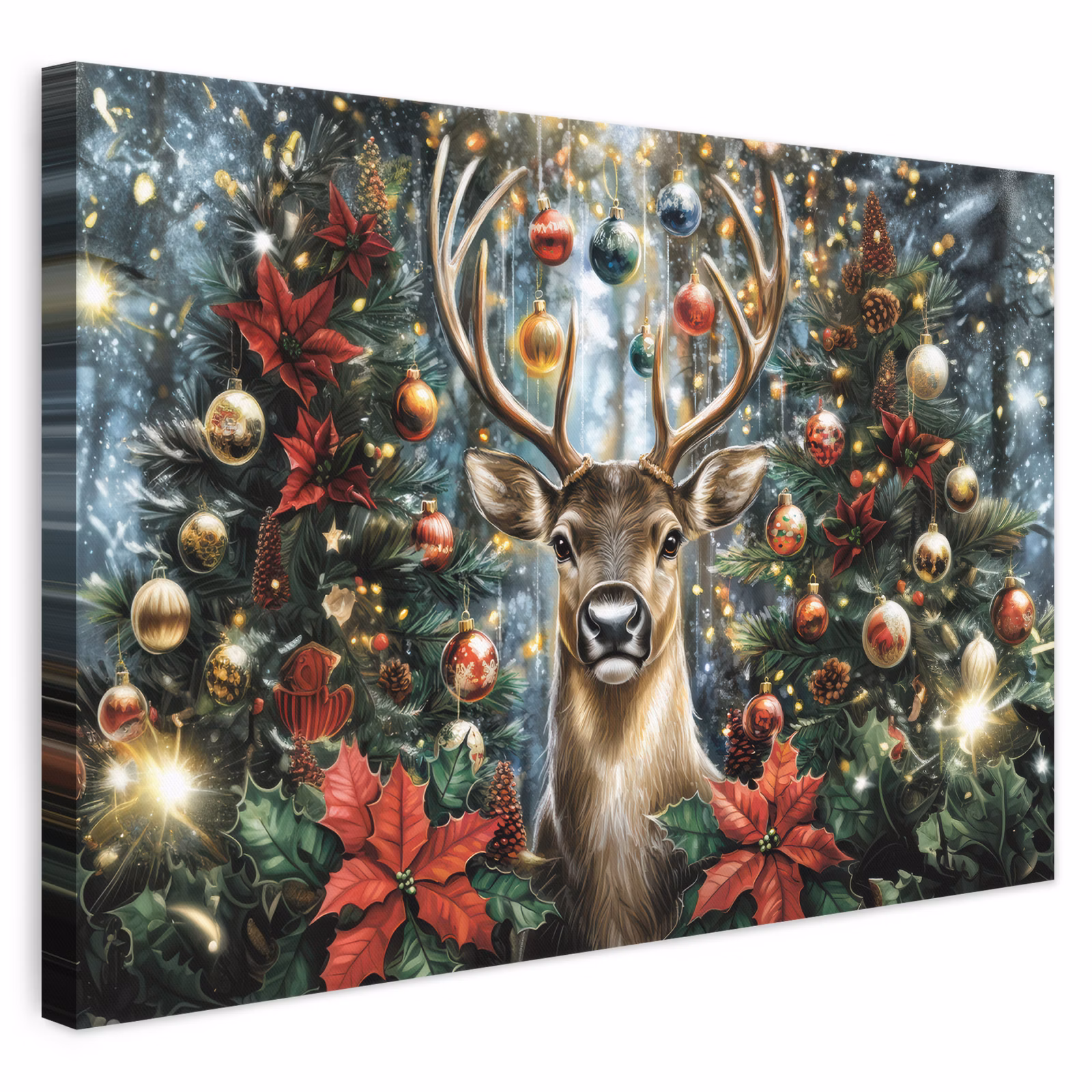 Canvas schilderij - Kerstfeest - Dennenbos - Rood — 1