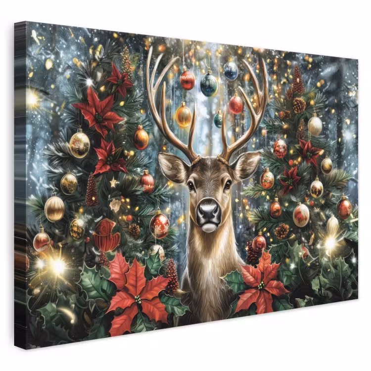 Canvas schilderij - Kerstfeest - Dennenbos - Rood — 1