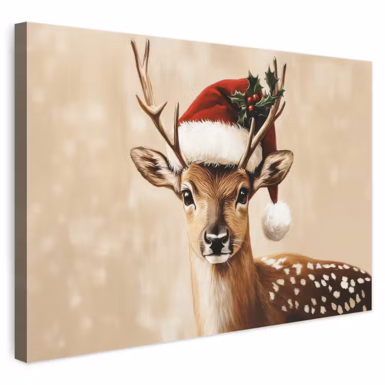 Canvas schilderij - Kerst - Hert - Gewei - Rood — 1