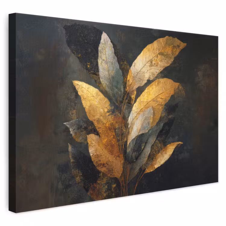 Canvas schilderij - Gouden Bladcompositie – Botanische Luxe — 1