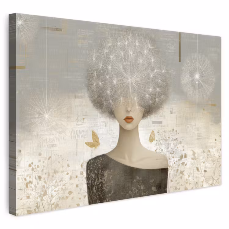 Canvas schilderij - Vrouw met Paardenbloem Pluizenbol Als Haar