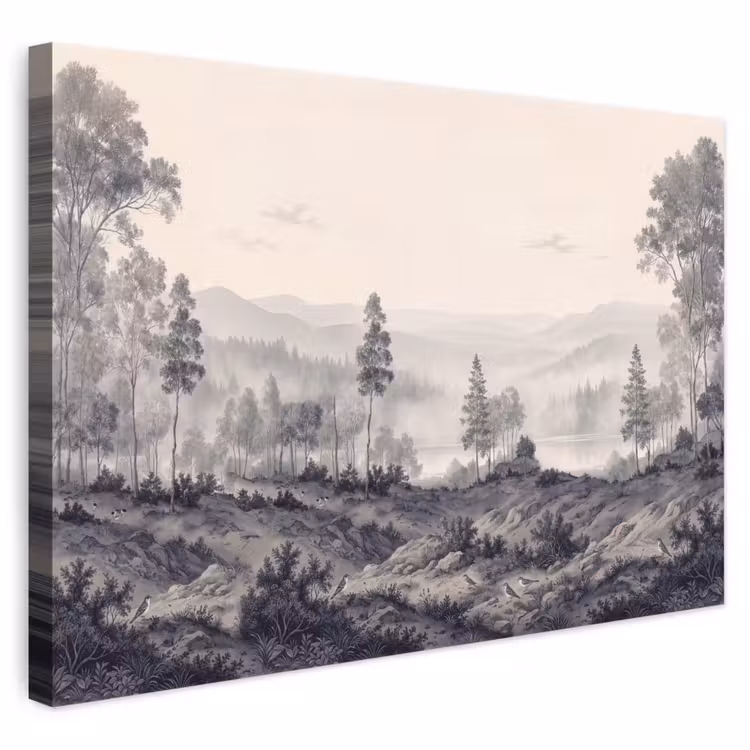 Canvas schilderij - Mistig - Berglandschap - Illustratie — 1