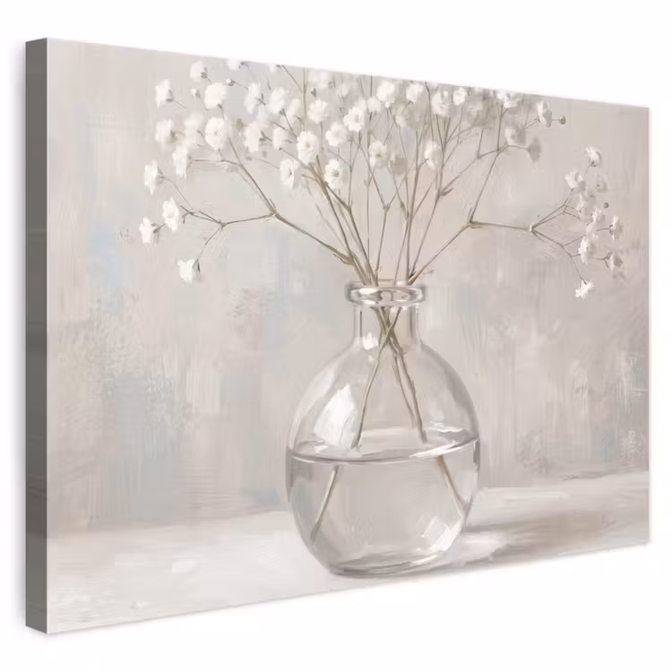 Canvas schilderij - Gipskruid - Vaas - Wit
