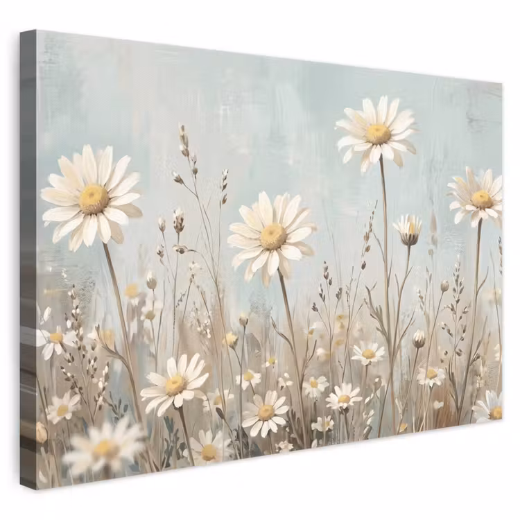 Canvas schilderij - Madelief - Illustratie - Wit
