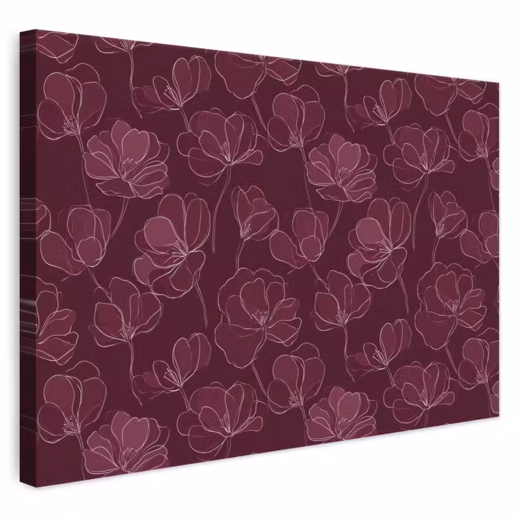 Canvas schilderij - Bloemen - Patroon - Bordeauxrood