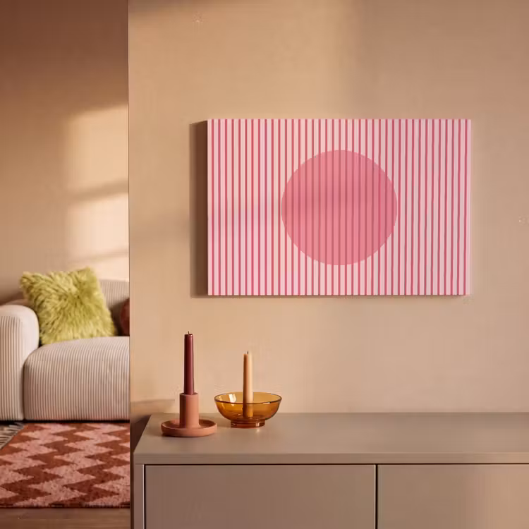 Canvas schilderij - Roze Strepen met Cirkel — 2