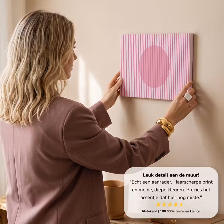 Canvas schilderij - Roze Strepen met Cirkel — 3