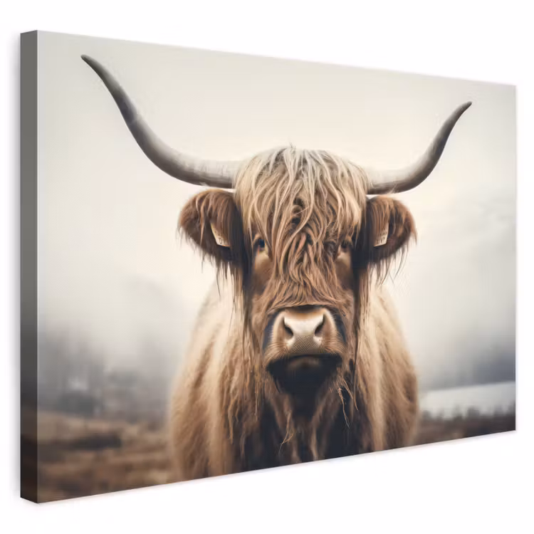 Canvas schilderij - Schotse hooglander - Hoorns - Landschap
