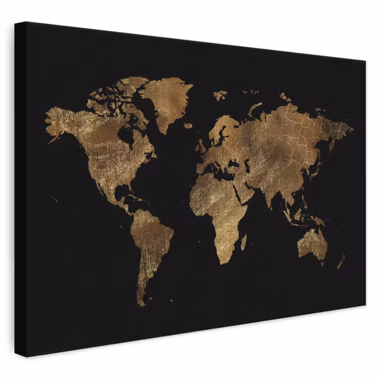 Canvas schilderij - Wereldkaart - Goud - Luxe - Aarde - Zwart — 1
