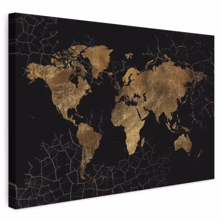 Canvas schilderij - Wereldkaart - Marmer - Goud — 1