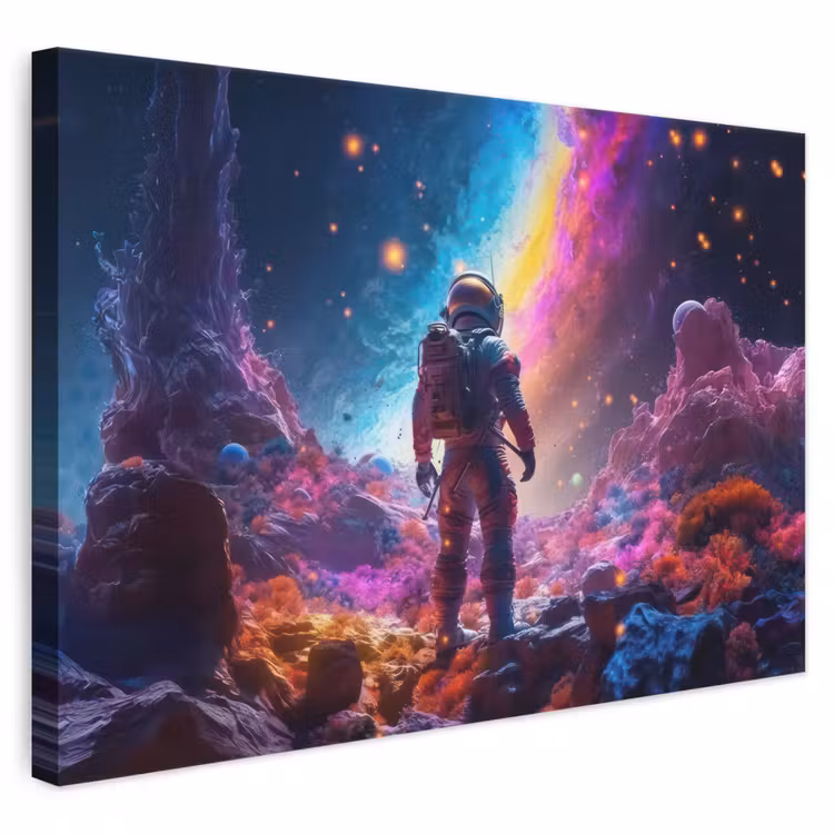 Canvas schilderij - Ruimte - Astronaut - Neon - Sterren — 1
