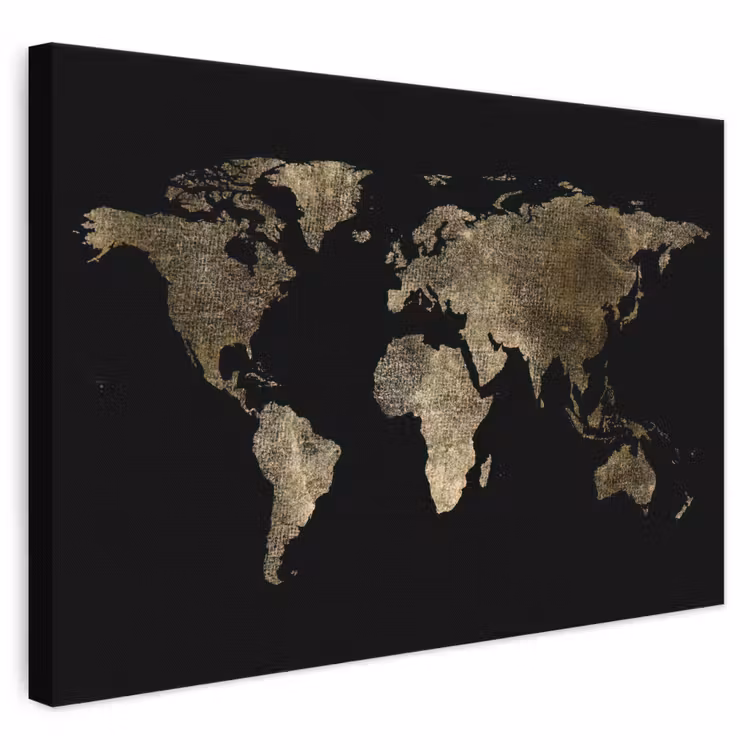 Canvas schilderij - Wereldkaart - Goud - Zwart - Aarde - Luxe — 1