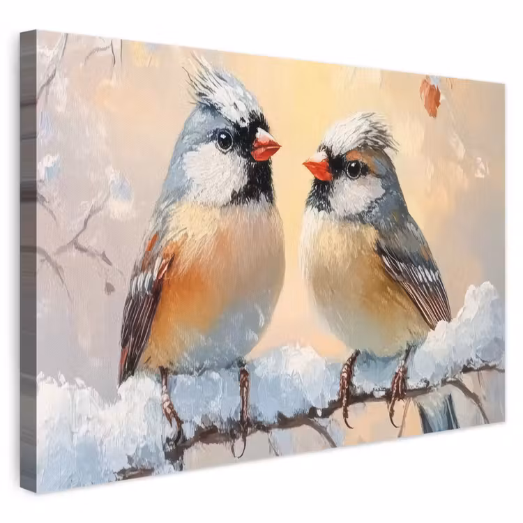 Canvas schilderij - Vogels - Tak - Winter - Sneeuw — 1