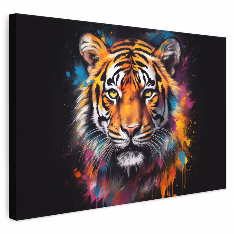 Canvas schilderij - Tijger - Graffiti - Dieren - Zwart — 1