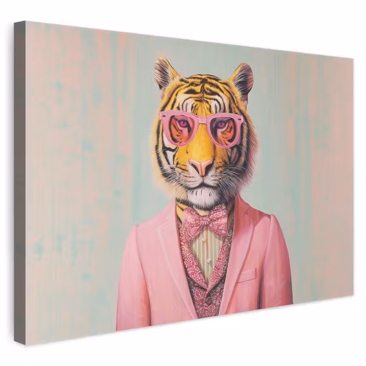 Canvas schilderij - Tijger - Strik - Jasje - Roze — 1