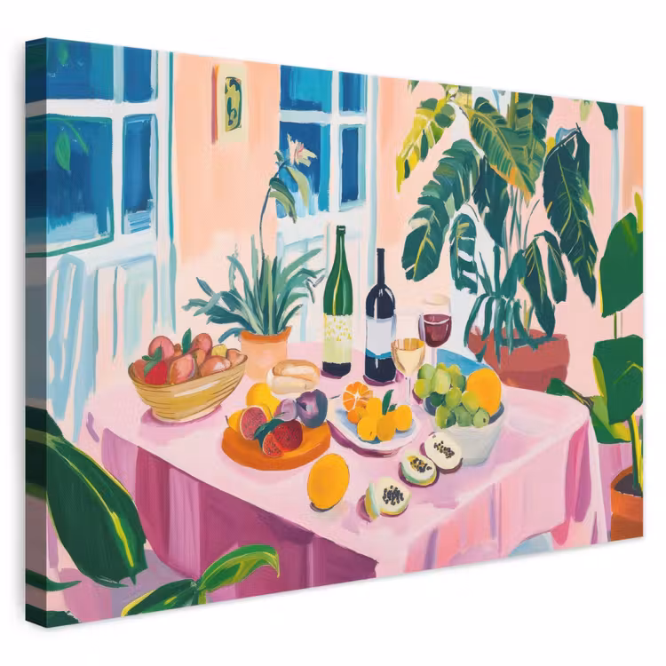 Canvas schilderij - Tafel - Wijn - Fruit — 1