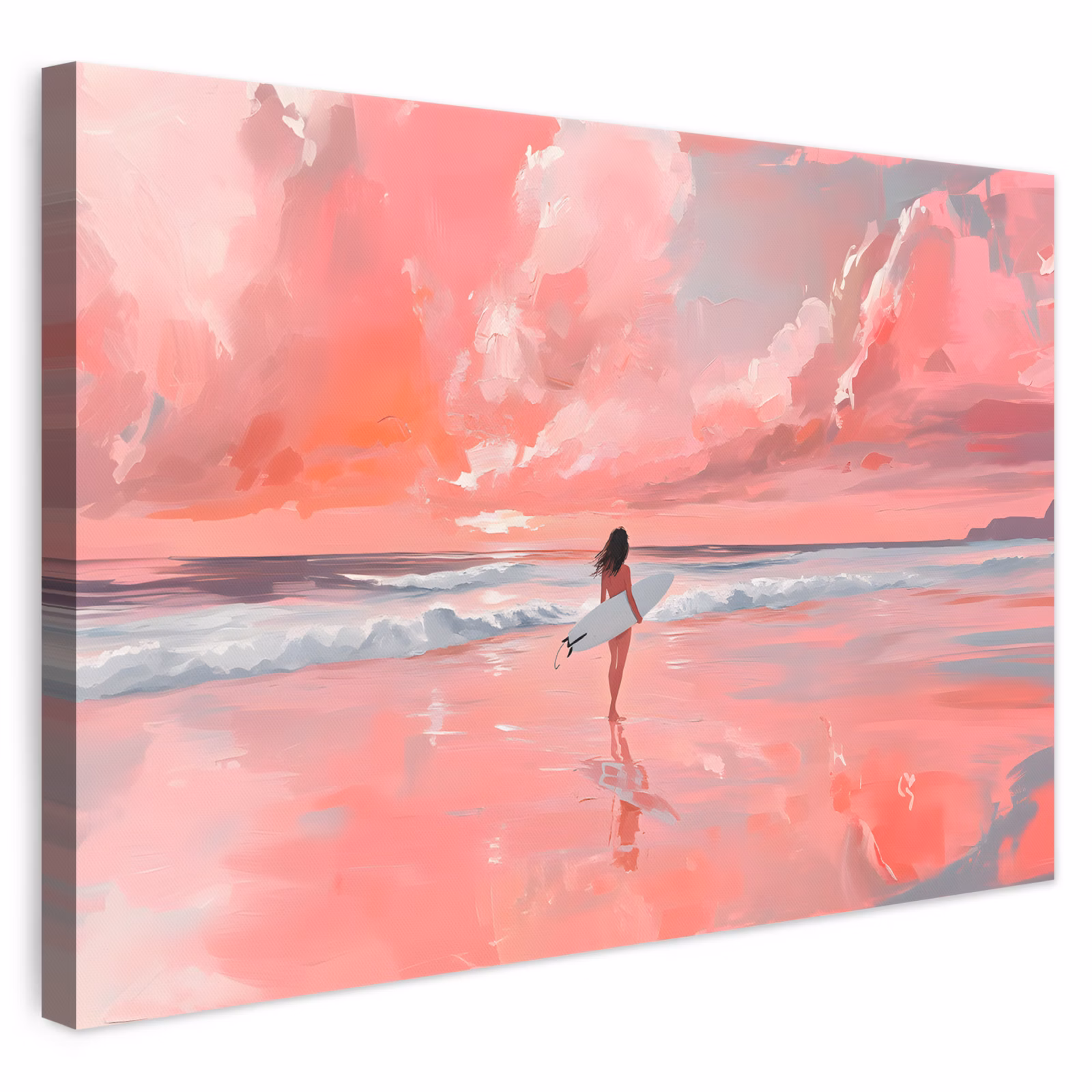 Canvas schilderij - Roze - Surfen - Zee — 1