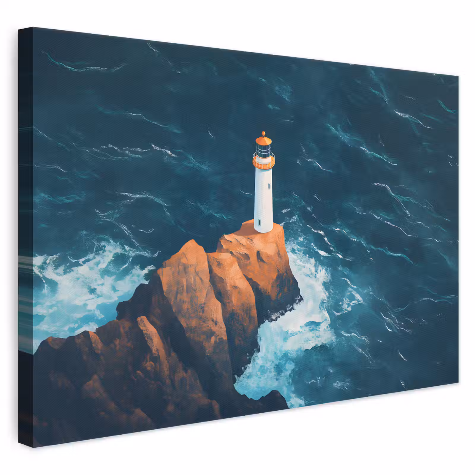 Canvas schilderij - Vuurtoren - Rots - Zee - Golven — 1