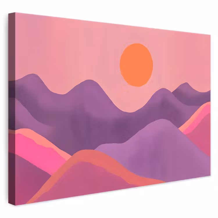 Canvas schilderij - Abstract Berglandschap Zon Roze Paars