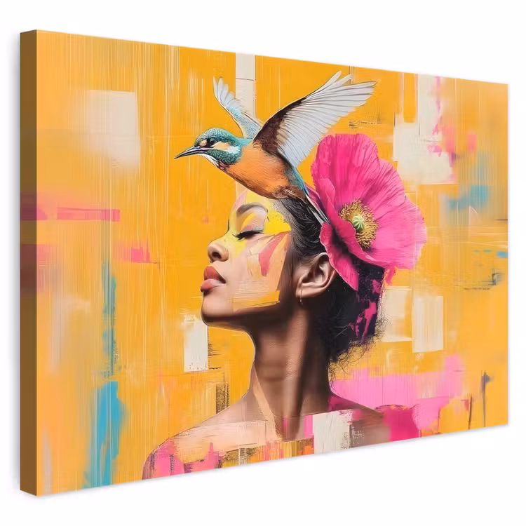 Canvas schilderij - Vogel - Vrouw - Abstract - Bloem — 1