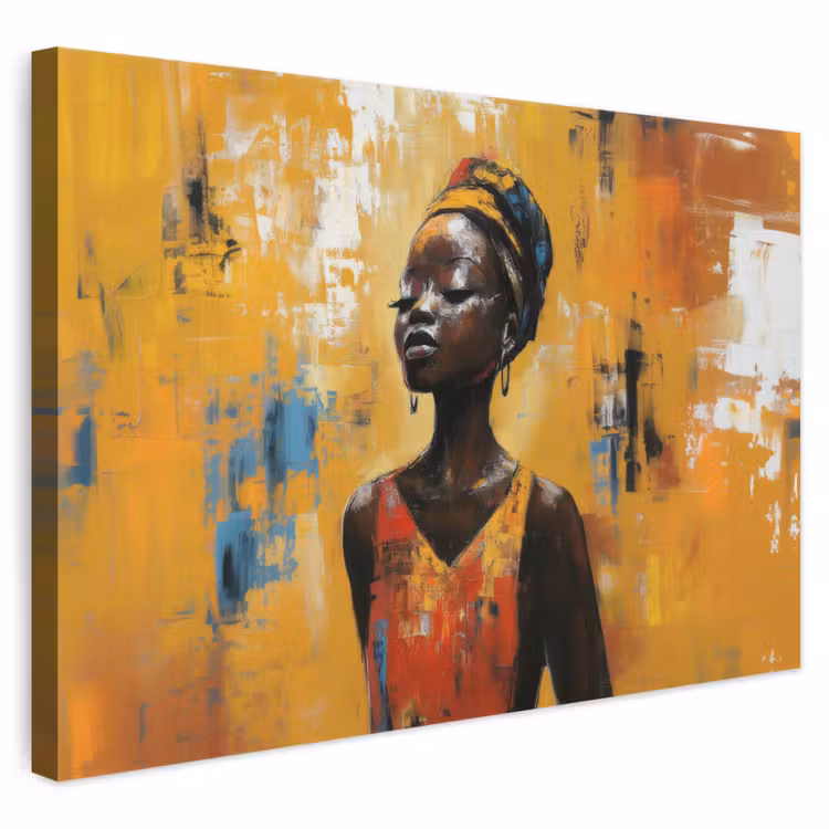 Canvas schilderij - Vrouw - Ogen - Penseelstreken - Geel — 1