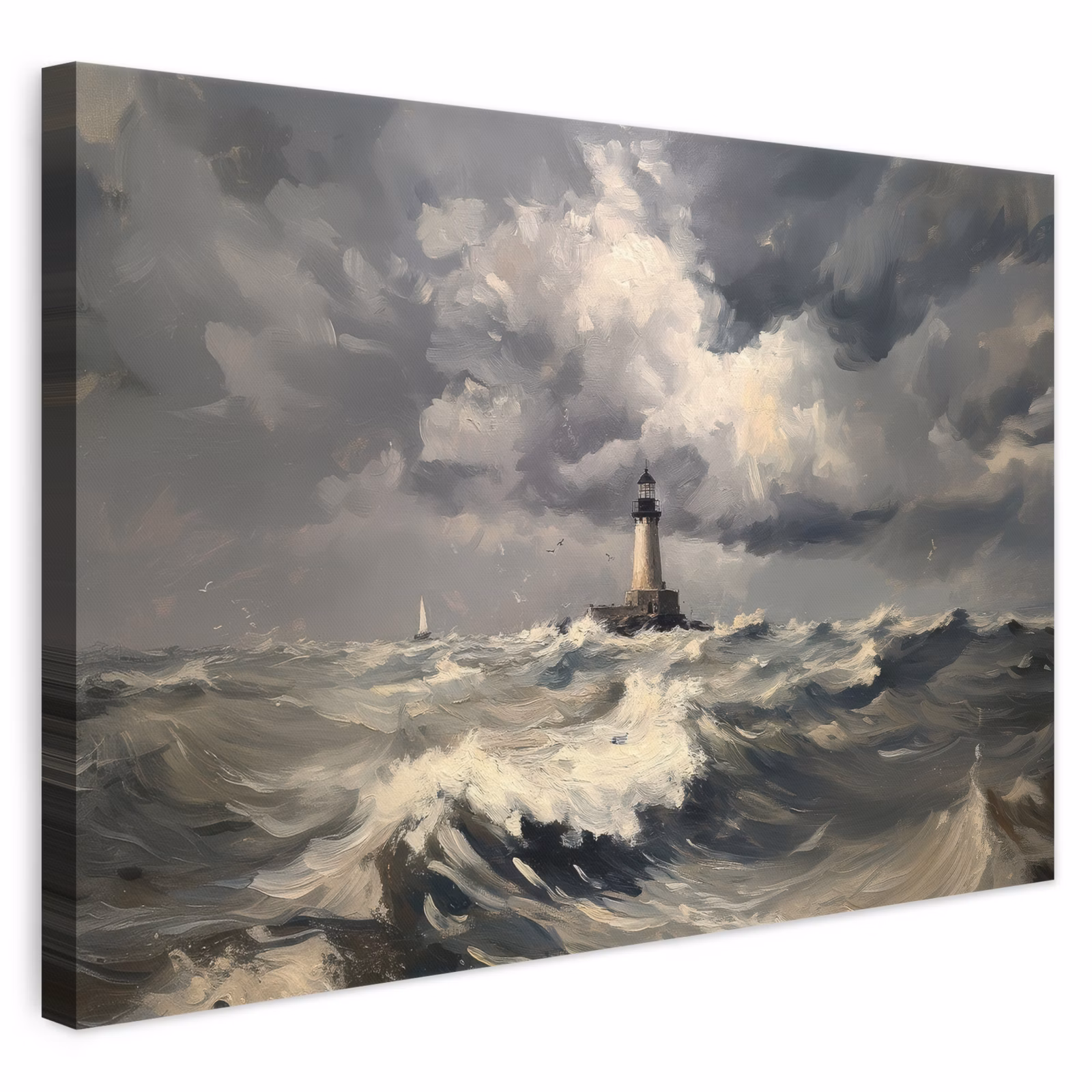 Canvas schilderij - Vuurtoren - Golven - Storm — 1