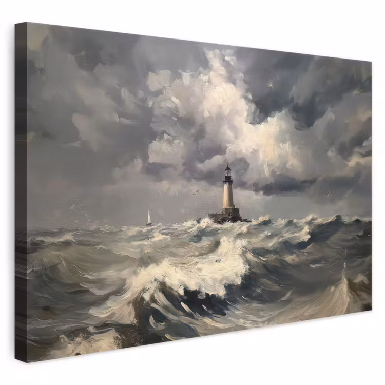 Canvas schilderij - Vuurtoren - Golven - Storm — 1