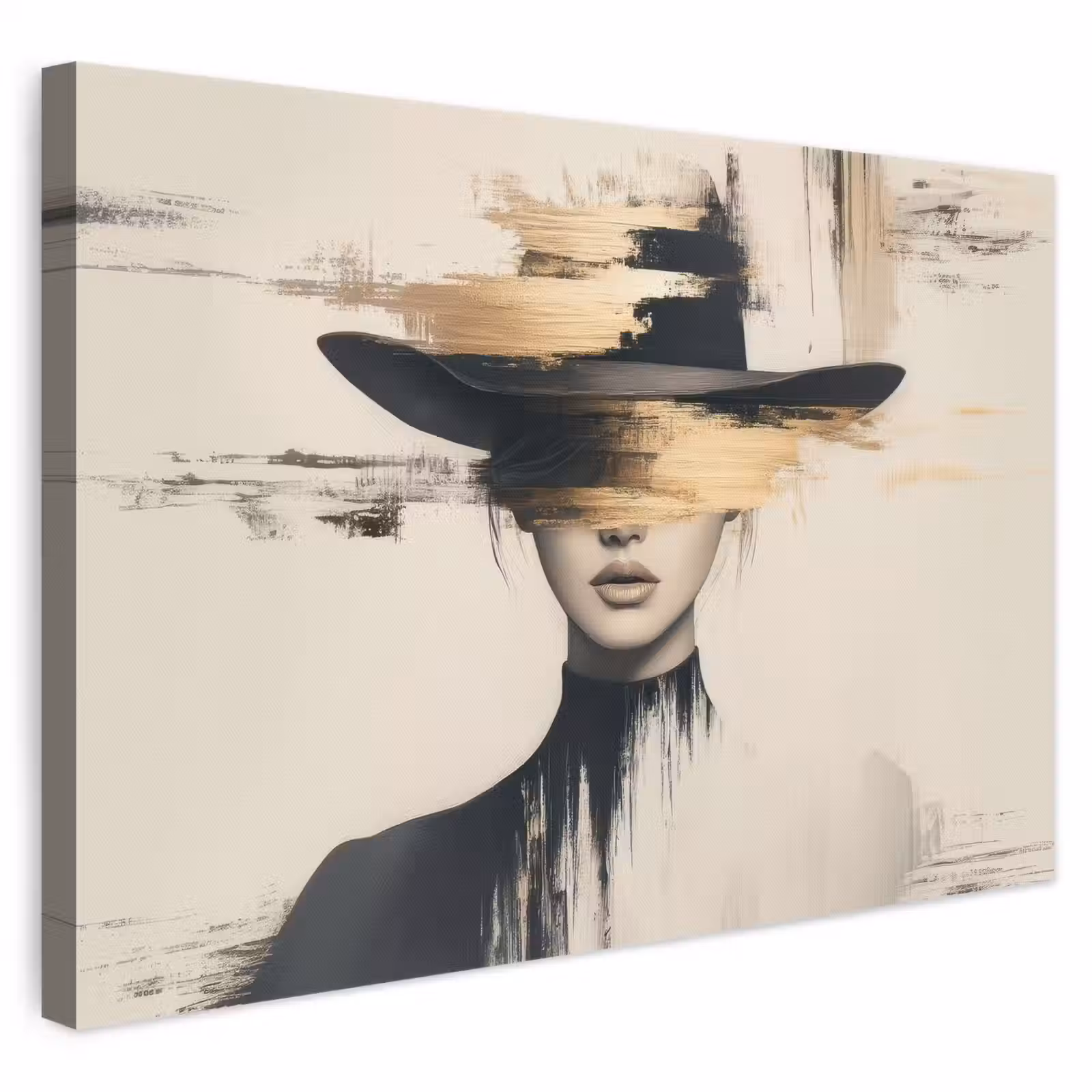 Canvas schilderij - Vrouw - Hoed - Verf — 1