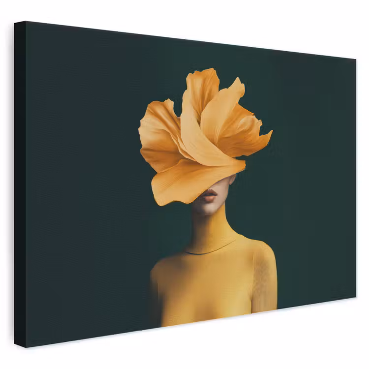 Canvas schilderij - Vrouw met Oranje Bloem — 1