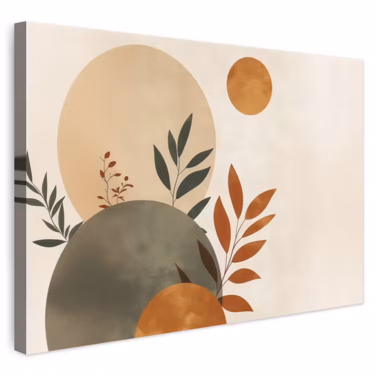 Canvas schilderij - Vormen - Rond - Bladeren - Beige — 1