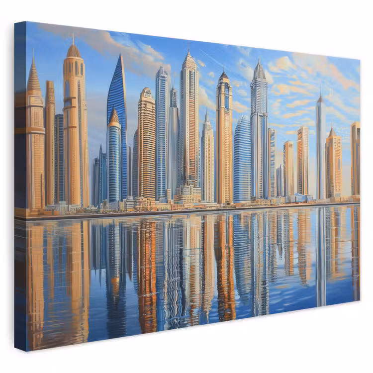 Canvas schilderij - Skyline - Wolkenkrabbers - Water - Blauw — 1