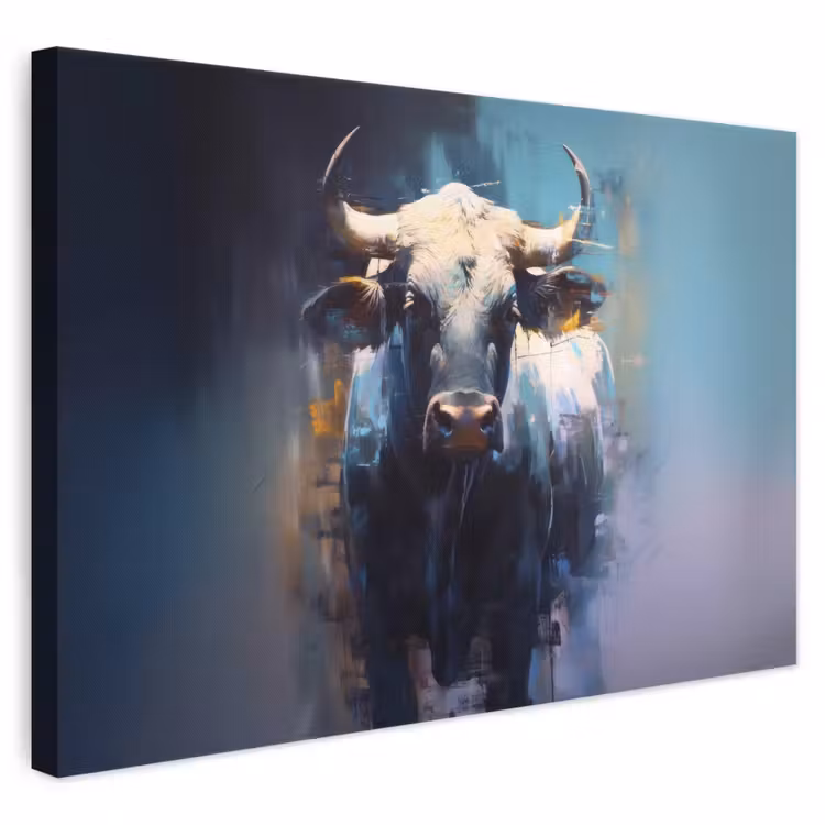 Canvas schilderij - Stier - Zwart - Abstract - Horens — 1