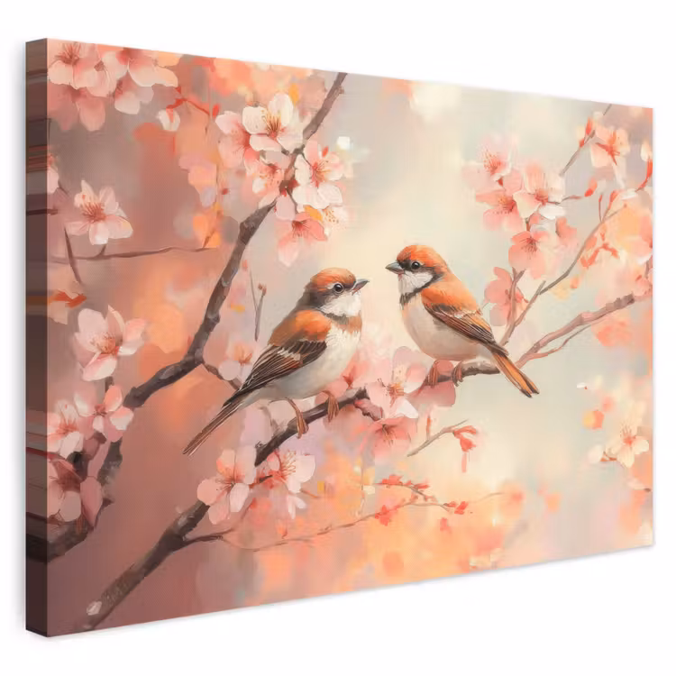 Canvas schilderij - Vogels - Romantic - Bloesemtak — 1