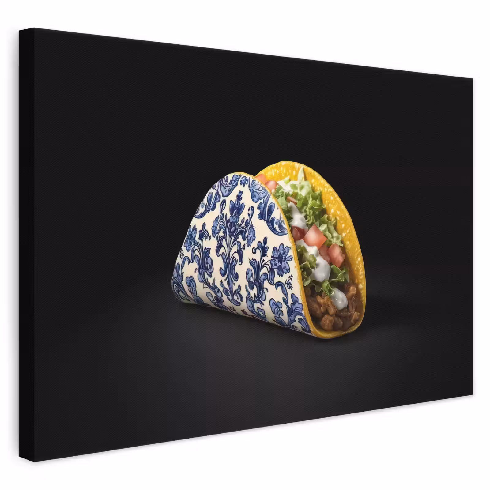 Canvas schilderij - Taco - Vlees - Salade - Delftsblauw - Motief — 1
