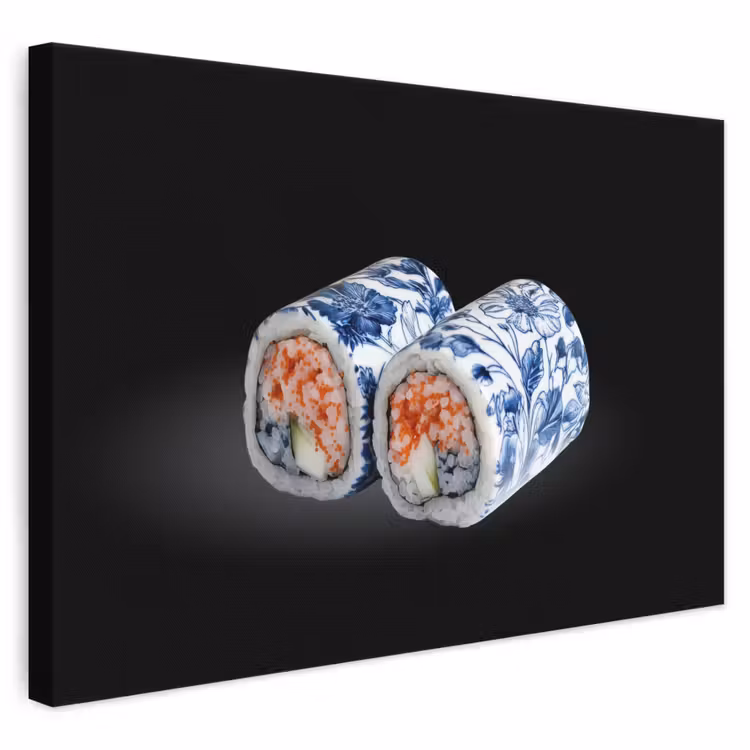 Canvas schilderij - Sushi - Delfts blauw - Rijst - Vis - Elegant