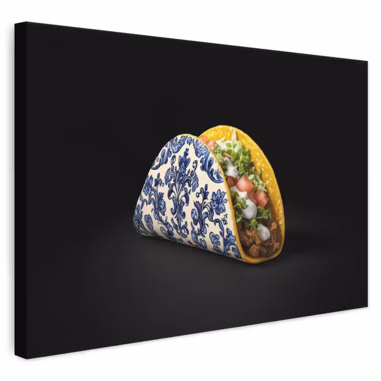 Canvas schilderij - Taco - Vlees - Salade - Delftsblauw - Motief