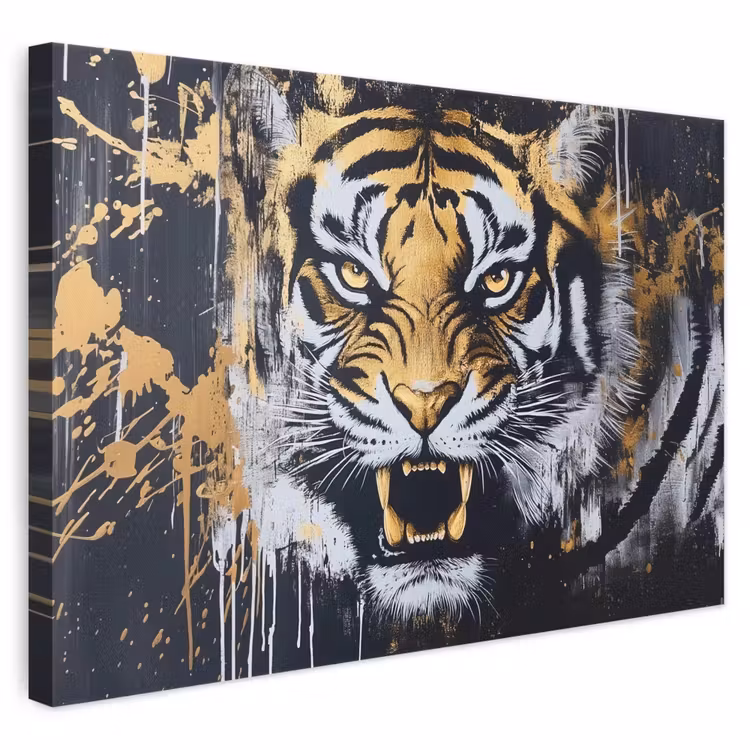 Canvas schilderij - Tijger - Verfspatten - Goud — 1