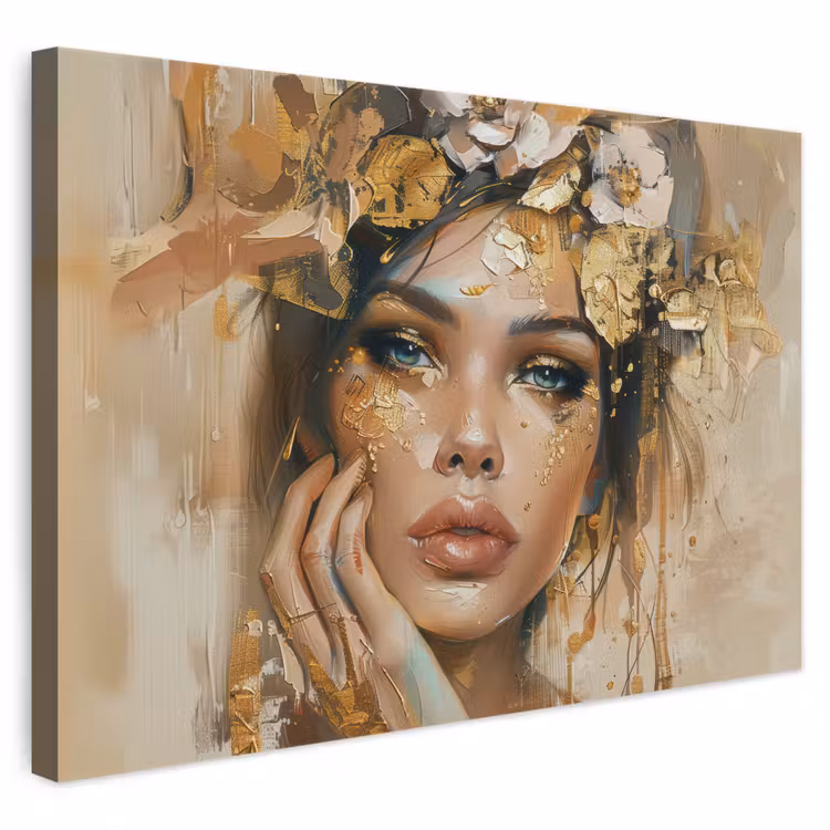 Canvas schilderij - Vrouw - Bloemen - Goud - Portret — 1