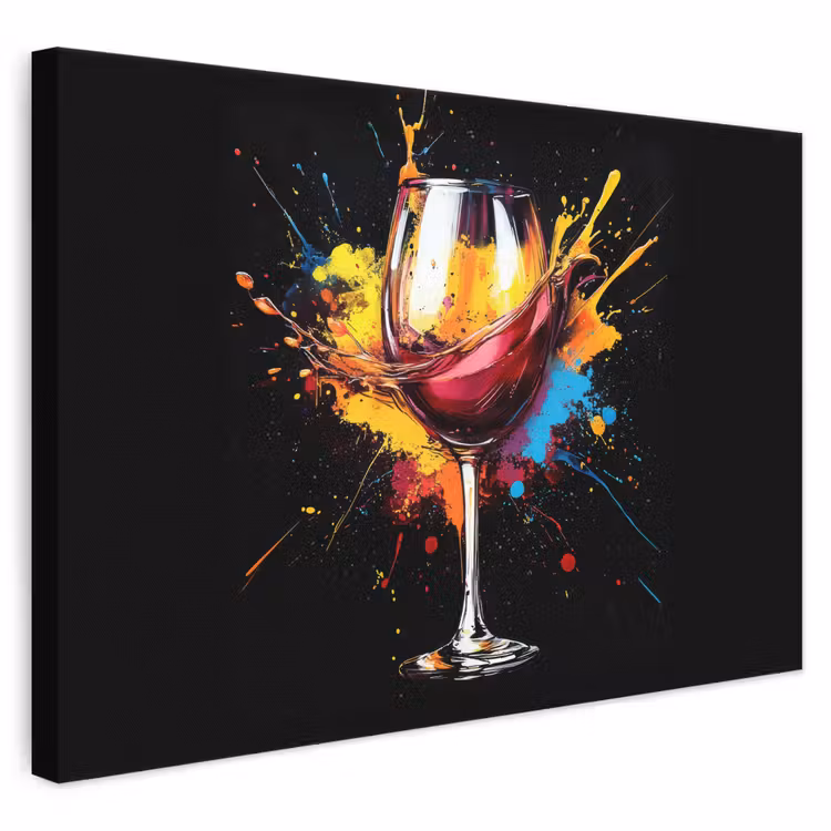 Canvas schilderij - Wijn - Glas - Graffiti - Borrel - Rood - Verf — 1