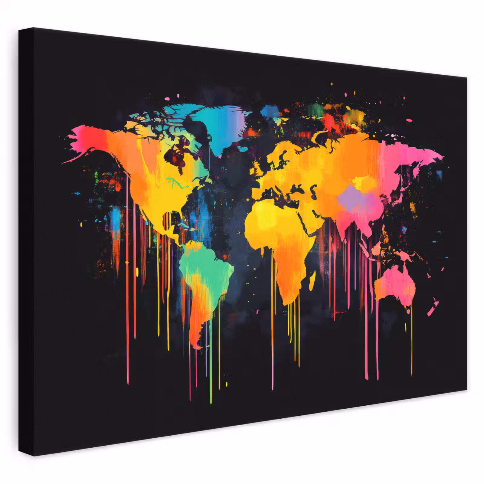 Canvas schilderij - Wereldkaart - Verf - Kleurrijk - Graffiti - Wereld — 1