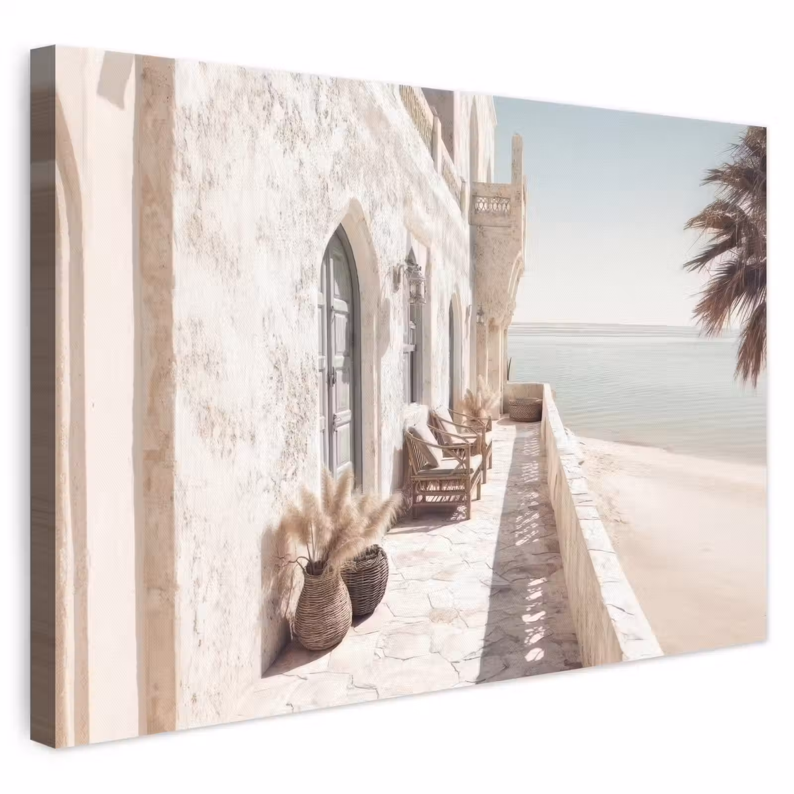 Canvas schilderij - Terras - Stoelen - Strand - Beige — 1